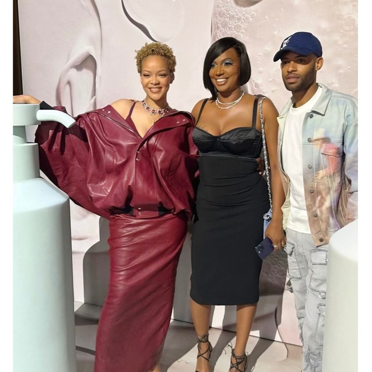 The CEO of Hype Hair Magazine, Lia Dias and Brand Manager, Terrell Everett attend The Launch of Fenty Hair by Rihanna in Los Angeles