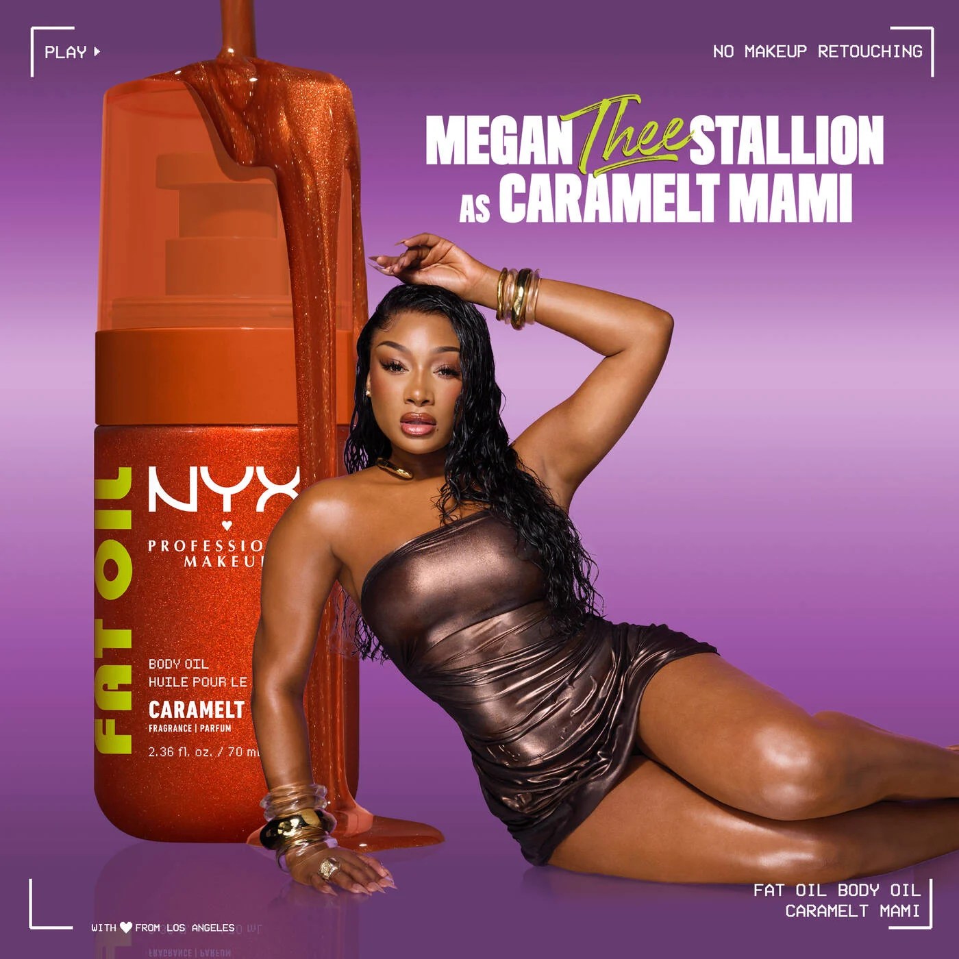 NYX and Megan Thee Stallion Body Oil: Caramelt Mami Shimmery Glow Drop
